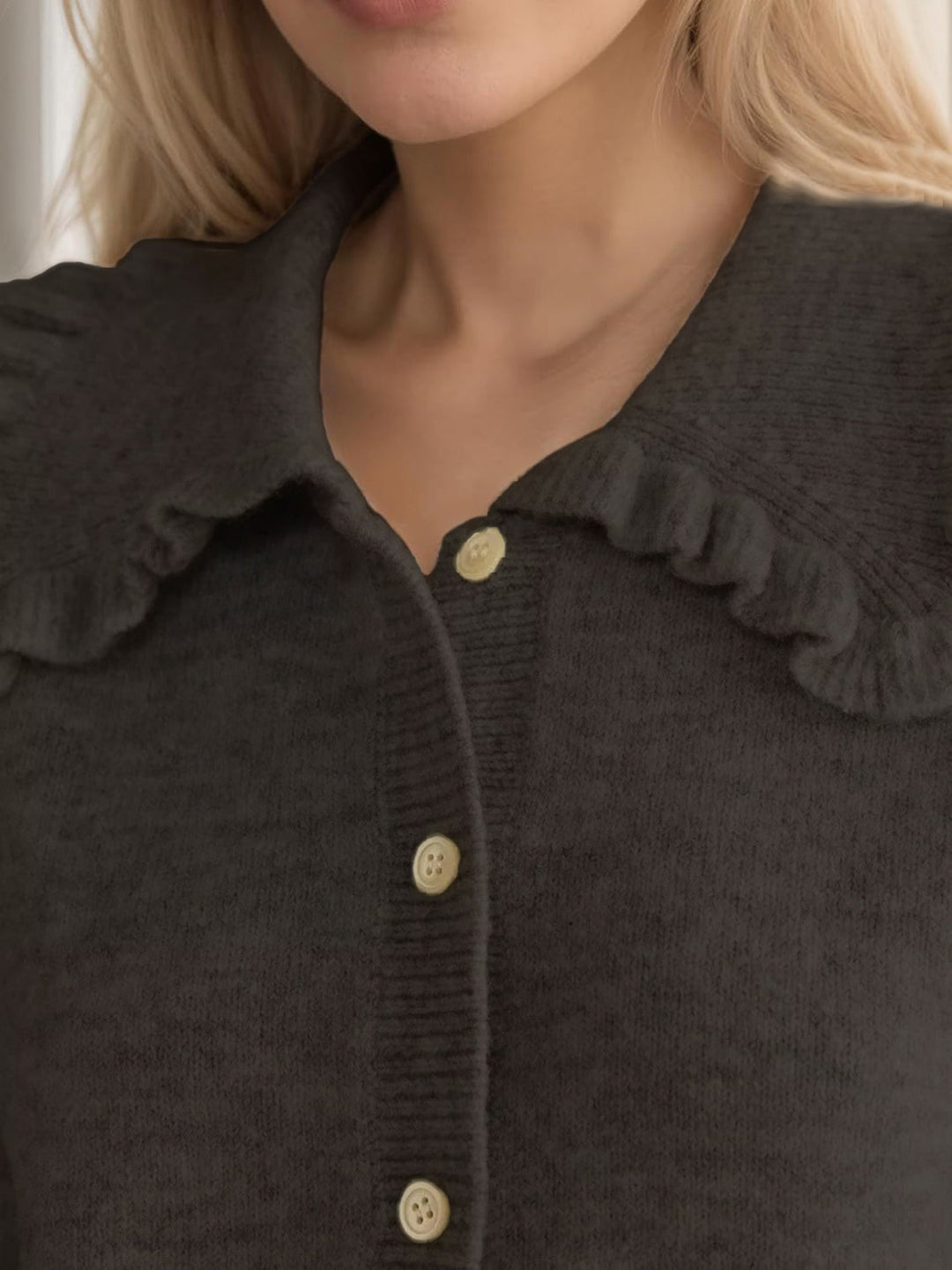 Heidi-Mode | Rüschentaste Up Kragen Langarm Cardigan
