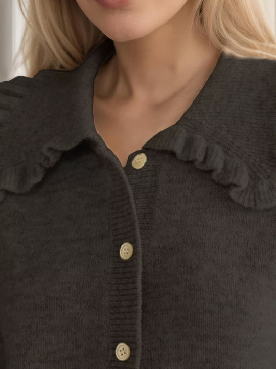 Heidi-Mode | Rüschentaste Up Kragen Langarm Cardigan