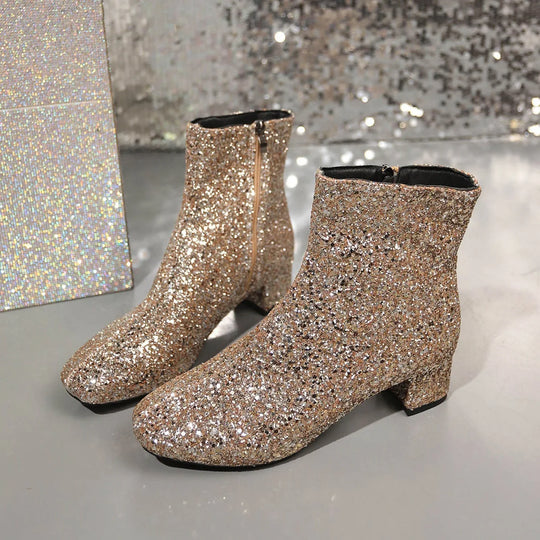 Heidi-Mode | Glitzernde Ankle Boots Mit Blockabsatz
