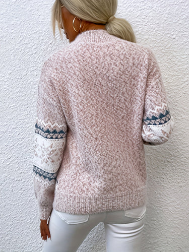 Heidi-Mode - Schicke Winter Schneeflocke Mock Neck Pullover für Damen