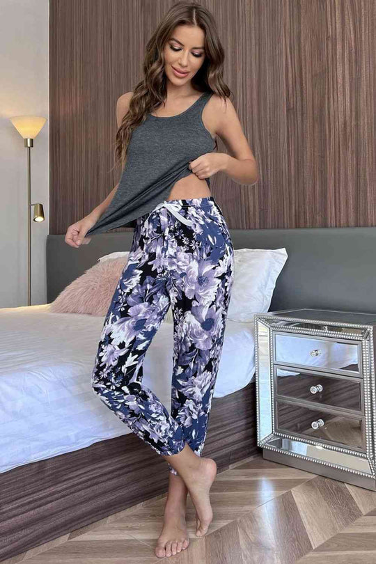 Heidi-Mode | Scoop Neck Tank und Blumen Kurze Hose Lounge Set