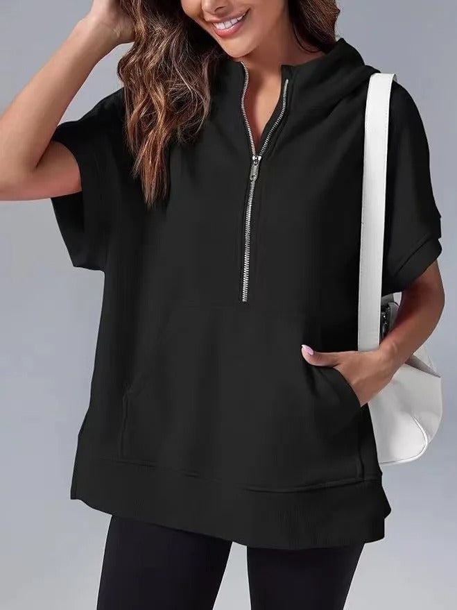 Heidi-Mode | Lässiger Kurzarm-Kapuzenpullover