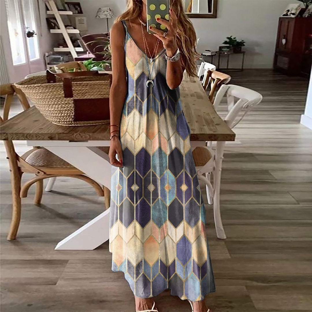 Heidi-Mode | Spaghetti-Träger Rückenfreies Ärmelloses Tie-Dye Lange Maxi-Kleid