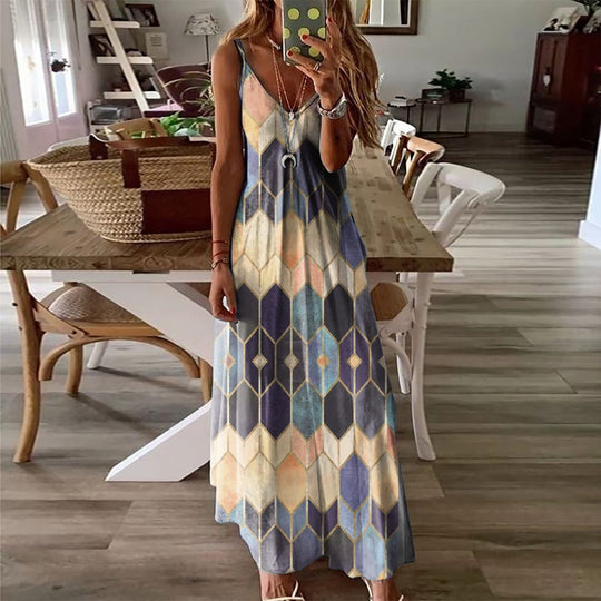 Heidi-Mode | Spaghetti-Träger Rückenfreies Ärmelloses Tie-Dye Lange Maxi-Kleid