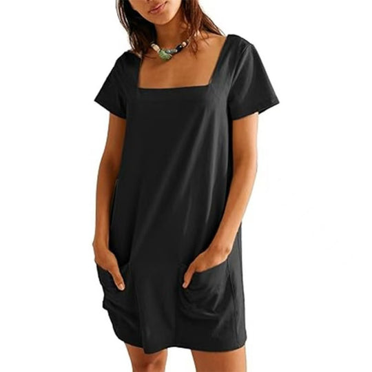 Heidi Mode | Freizeitkleid mit quadratischem Ausschnitt und Tasche