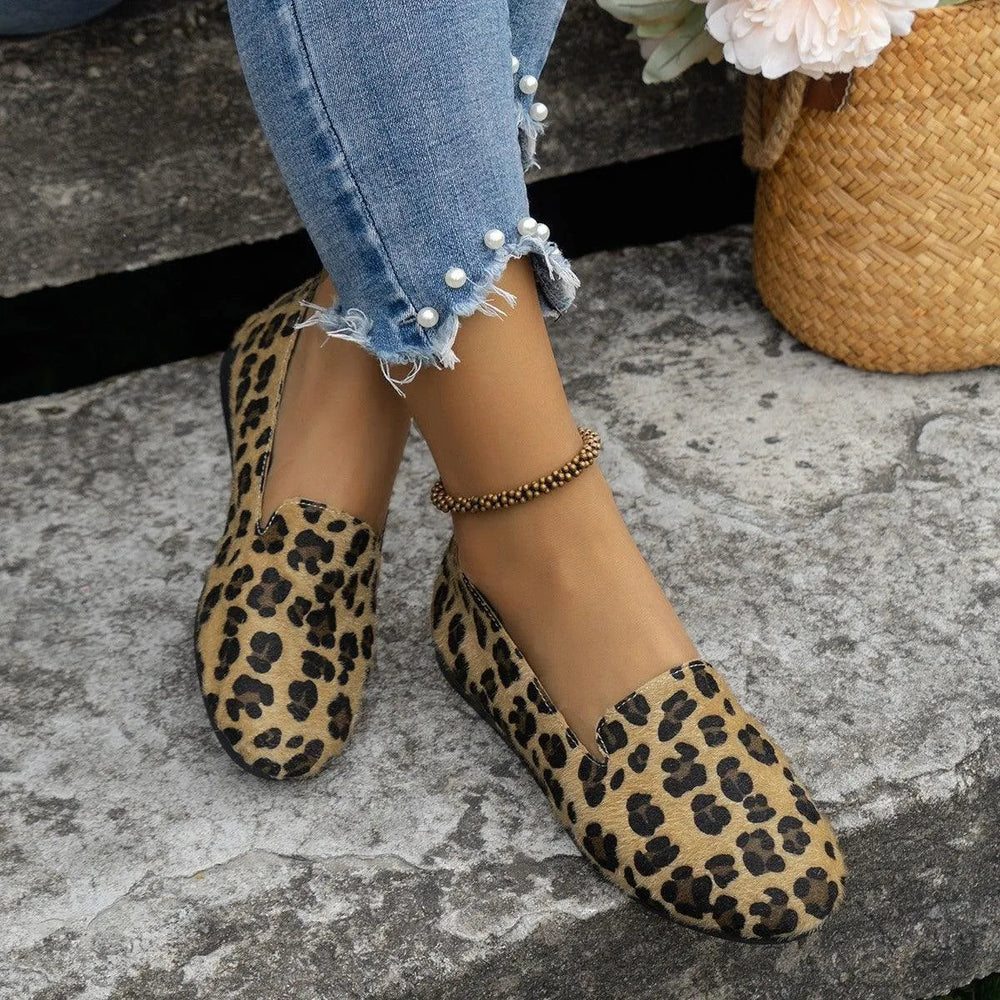 Heidi-Mode | Damen Mokassins mit niedrigem Absatz – Leopardenmuster und eleganter Komfort