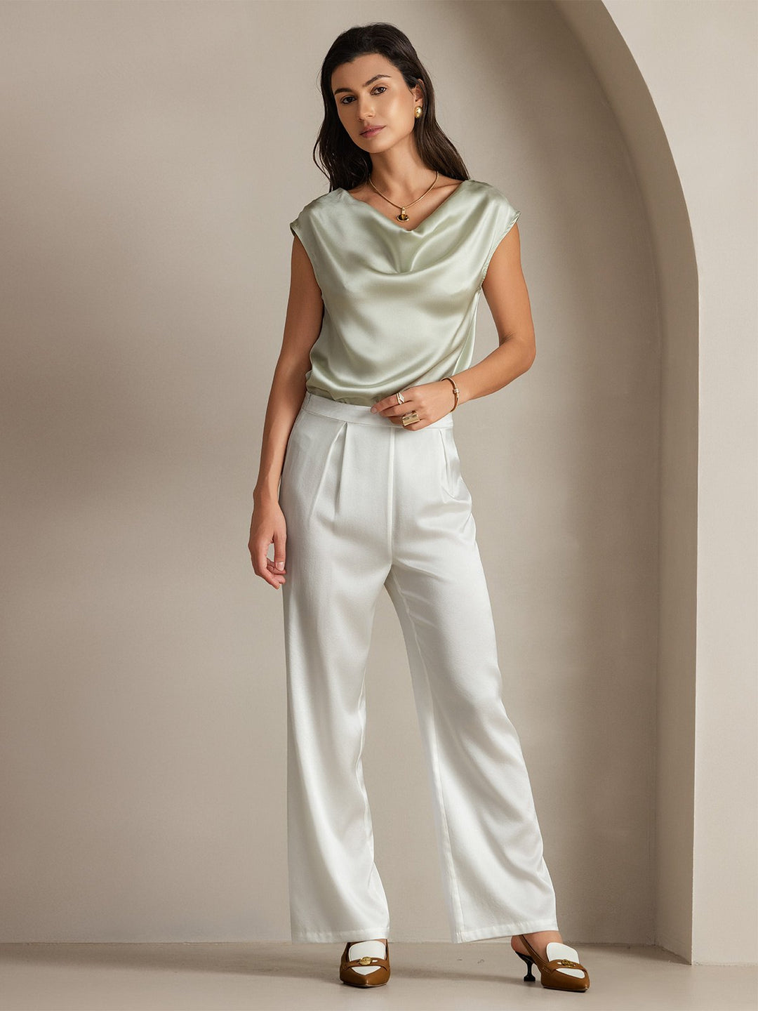 Heidi-Mode | Seiden Kappenärmel Halskragen Tanktop Bluse