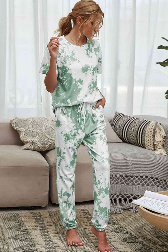 Heidi-Mode | Tie-Dye T-Shirt und Drawstring Taille Jogginghose Lounge Set