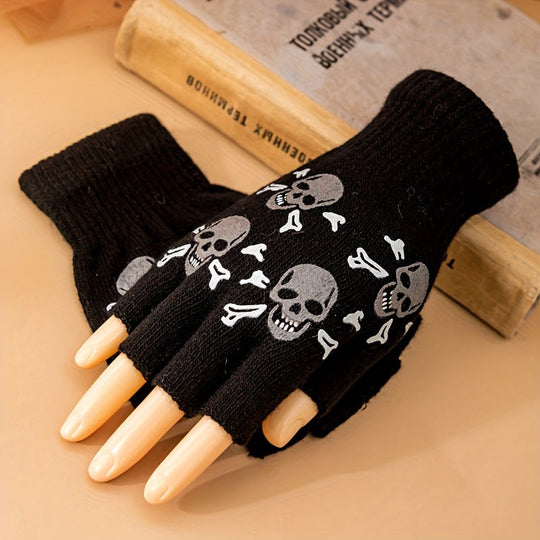 Heidi-Mode | Fingerlose Handschuhe mit Halloween Schädelmuster