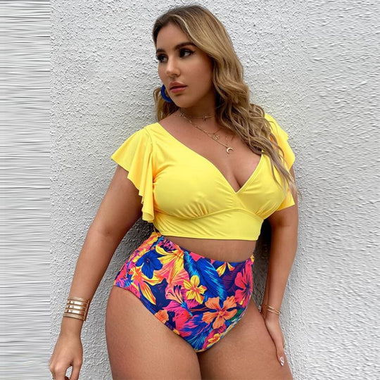 Heidi Mode | Großer Badeanzug mit Rüschendruck und hoher Taille