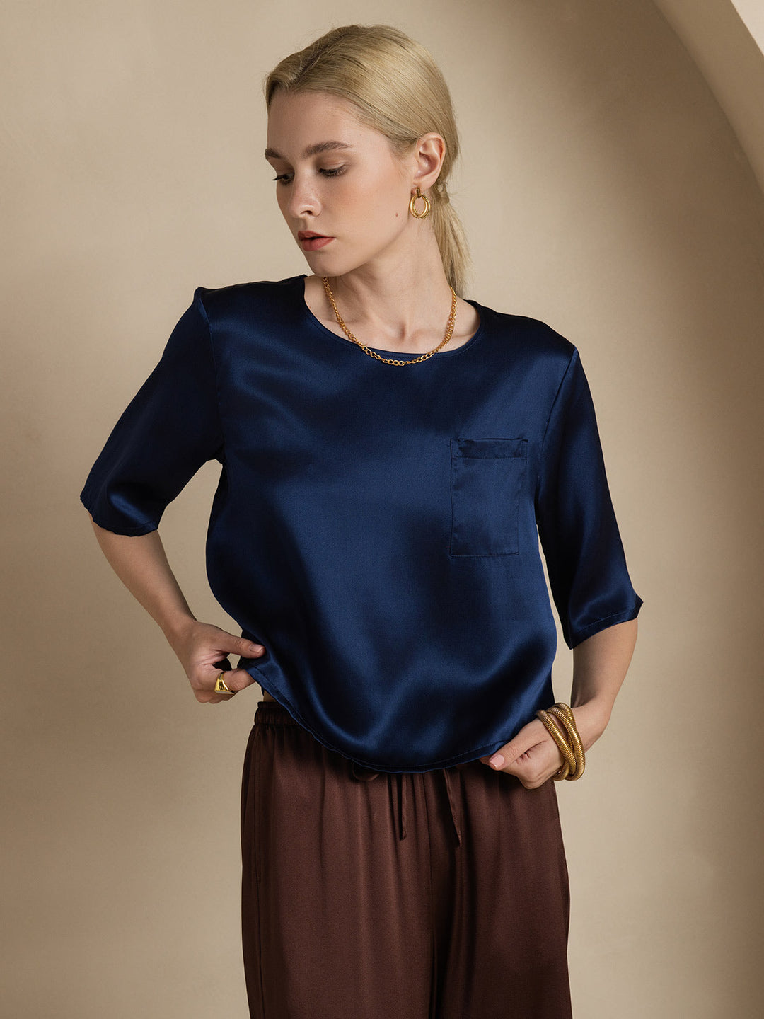 Heidi-Mode | 100% Seide Lässiges Damen T-Shirt