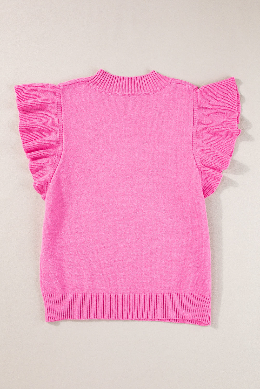 Gerippter Mock Neck Pullover Mit Kurzen Ärmeln Und Rüschen