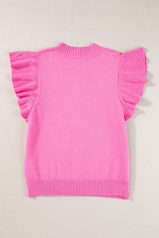 Gerippter Mock Neck Pullover Mit Kurzen Ärmeln Und Rüschen