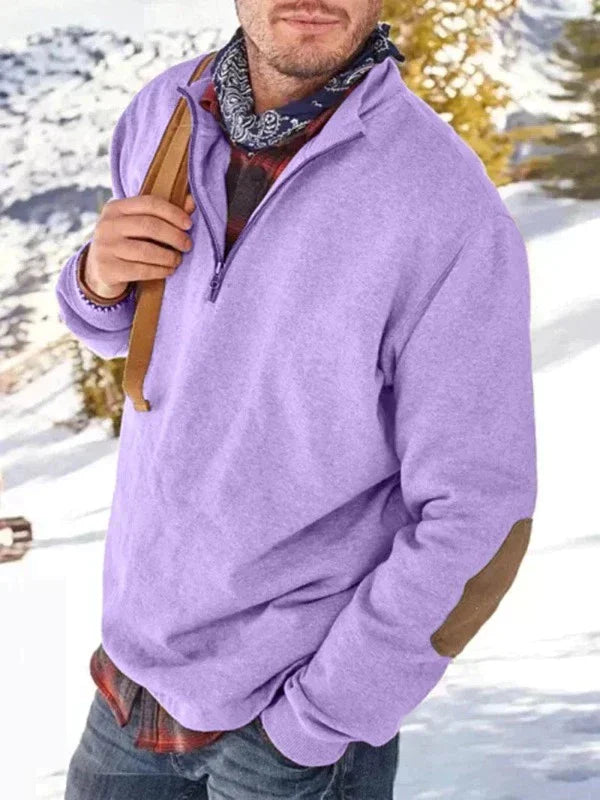 Heidi-Mode | Pullover Warmer Pullover mit Patches und V-ausschnitt Reißverschluss
