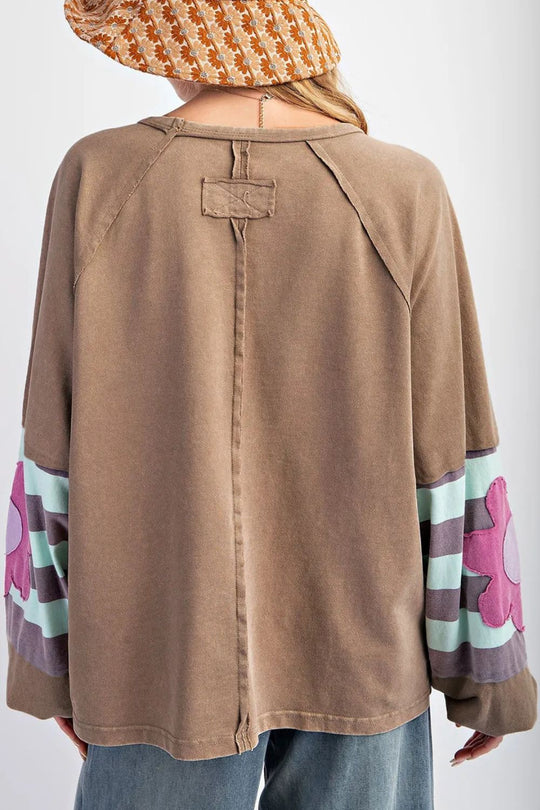 Heidi-Mode | Plus Size Blumen Rundhalsausschnitt Langarmbluse