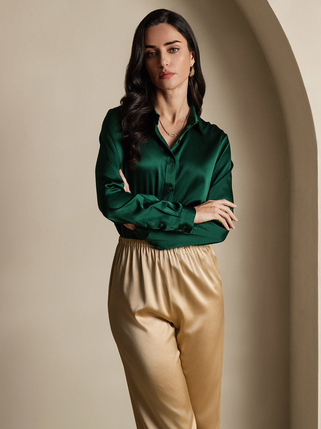 Heidi-Mode | Damen Mulberry Seide Elegant Langarmbluse