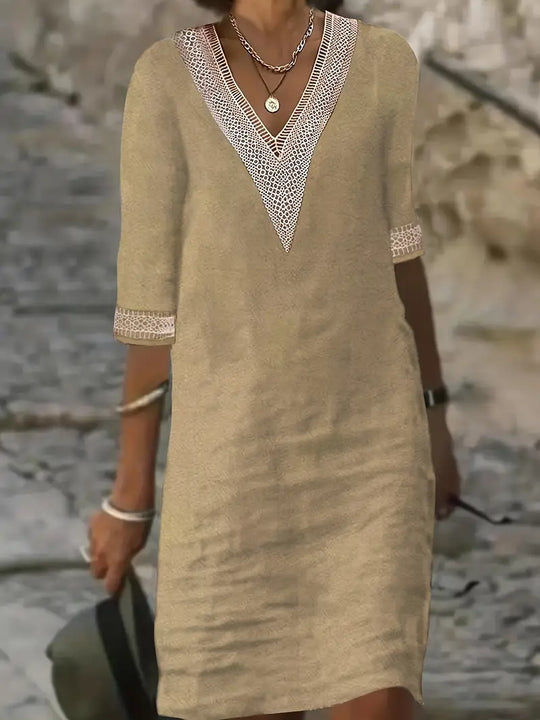 Guipure Spitzen V Ausschnitt Kleid