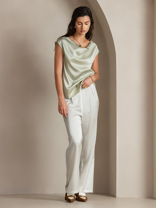 Heidi-Mode | Seiden Kappenärmel Halskragen Tanktop Bluse