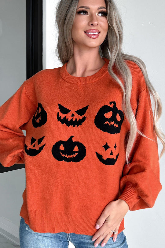 Halloween Kürbis Gesicht Muster Drop Shoulder Pullover