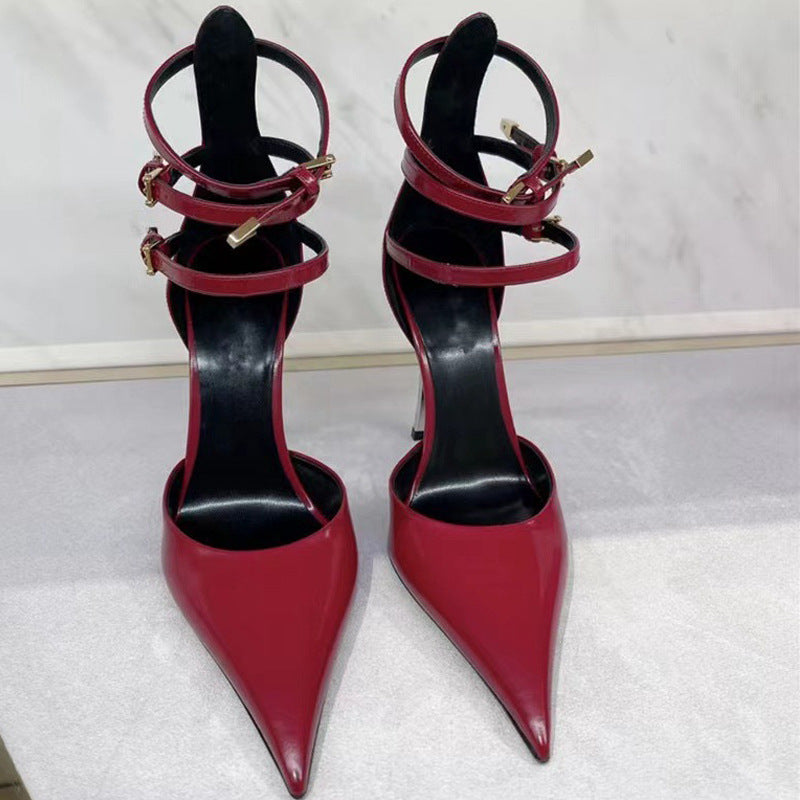 Heidi-Mode | Damenmode Spitz Patentreisen Flache Feine High-Heels Sandalen