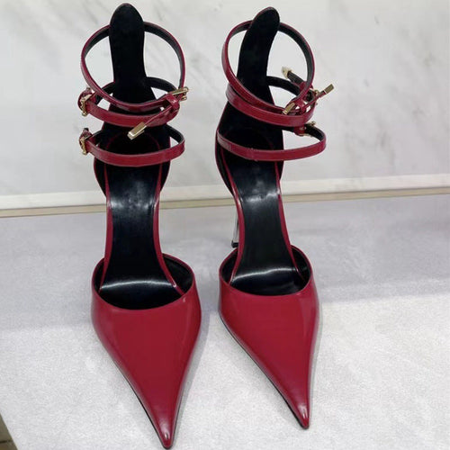 Heidi-Mode | Damenmode Spitz Patentreisen Flache Feine High-Heels Sandalen