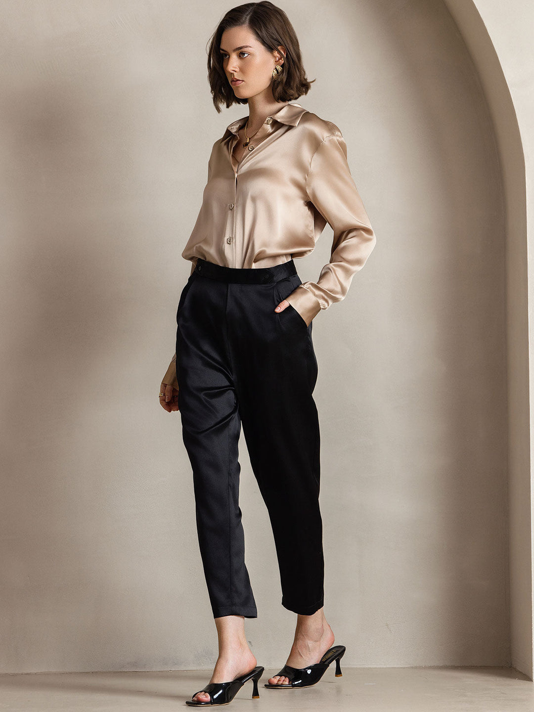 Heidi-Mode | Damen Seiden Basis Militär Revers Hemd