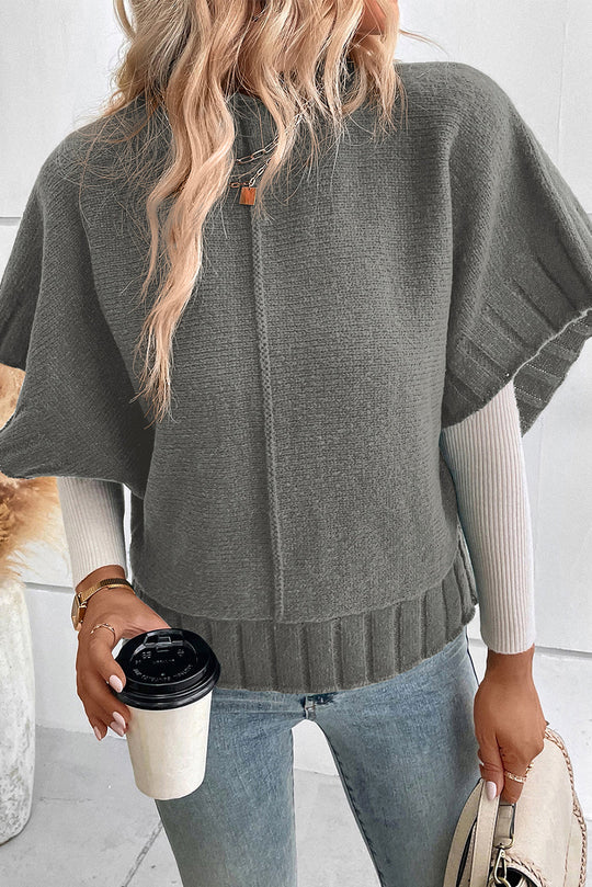 Grey Mock Neck Batwing Kurzarm-Strickpullover