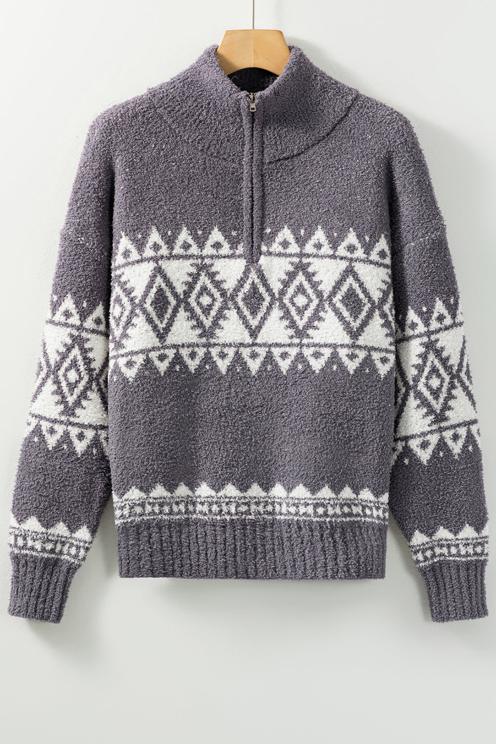 Western Pullover Mit Geometrischem Aufdruck Und Viertelreißverschluss