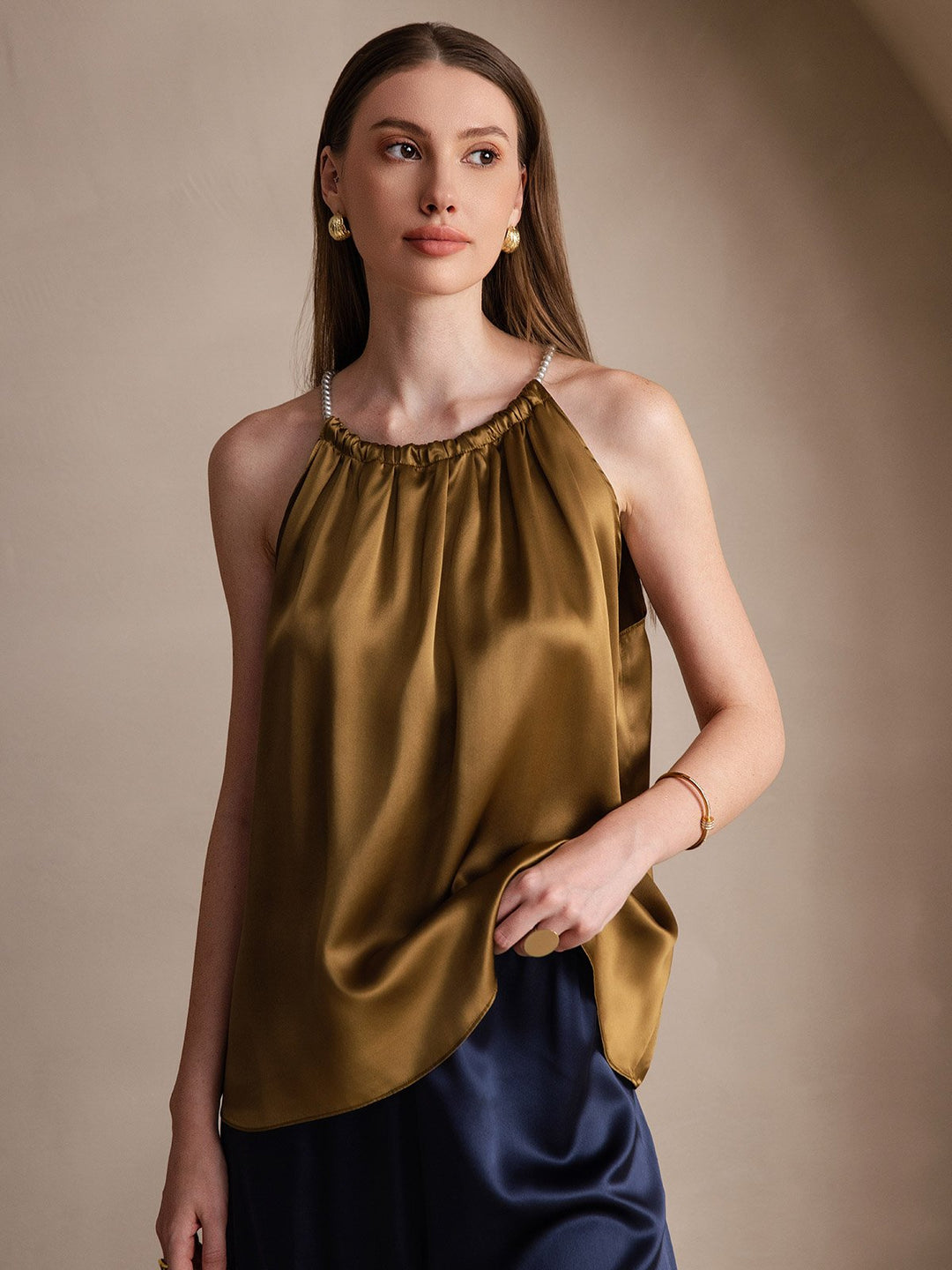 Heidi-Mode | Seiden Perlenknoten Hals Tanktop