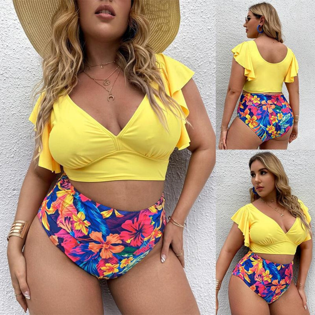 Heidi Mode | Großer Badeanzug mit Rüschendruck und hoher Taille