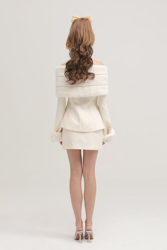 Heidi-Mode | Weiße Faux Fur Jacke & Rock Passendes Set