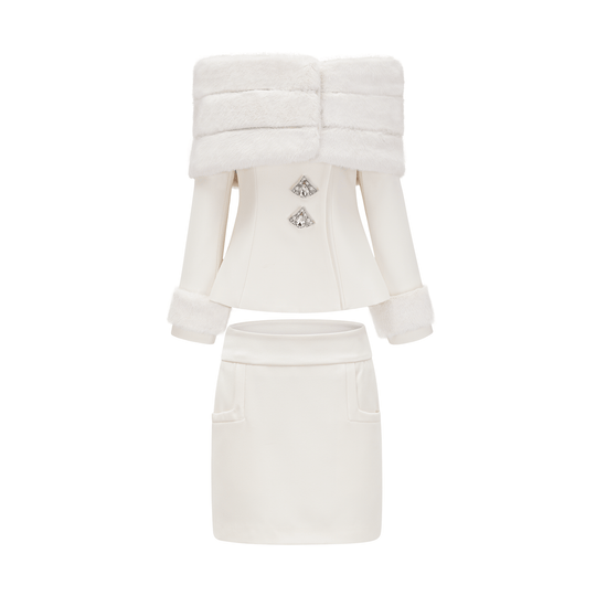 Heidi-Mode | Weiße Faux Fur Jacke & Rock Passendes Set