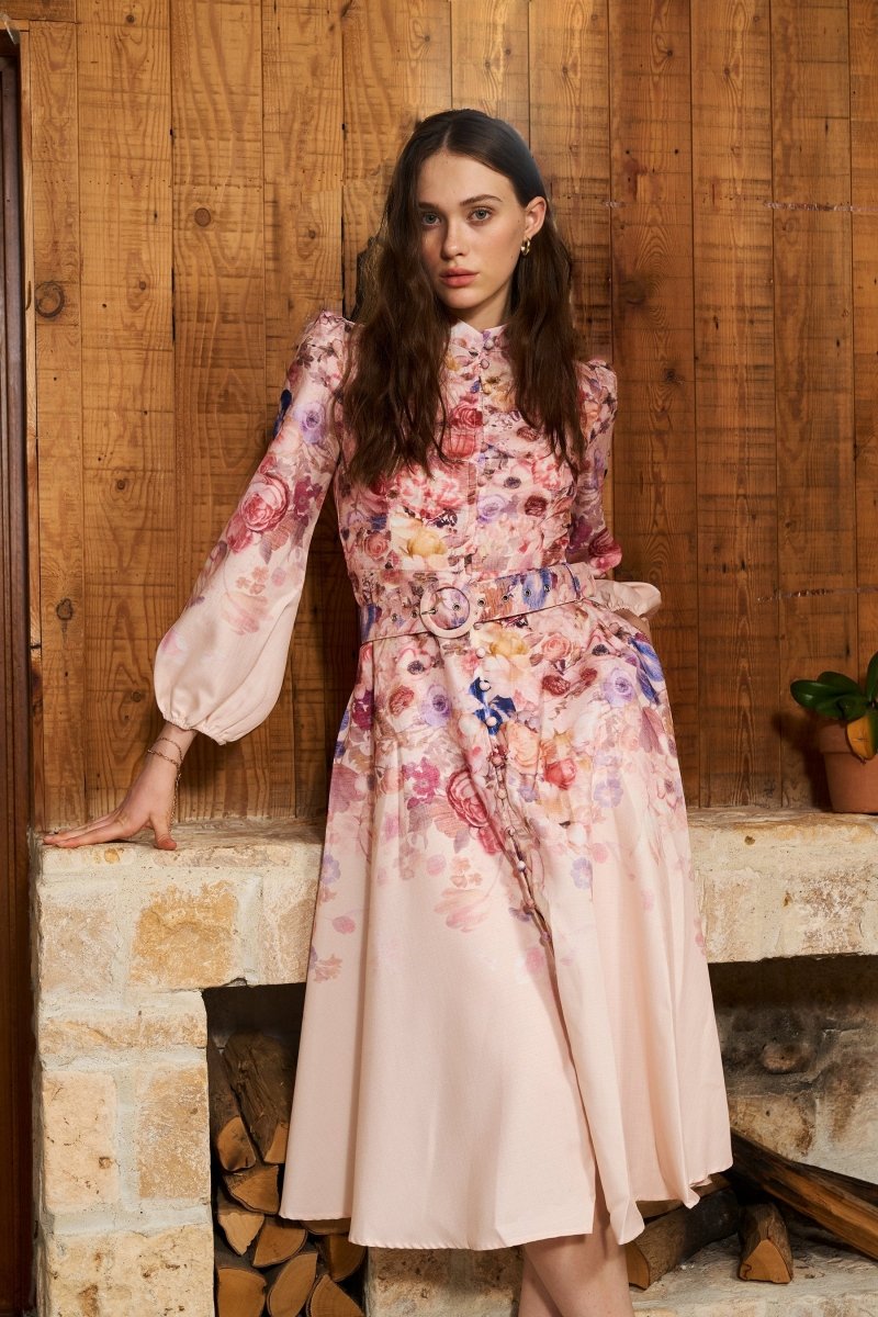 Heidi-Mode | Midi Hemdblusenkleid mit Blumenmuster