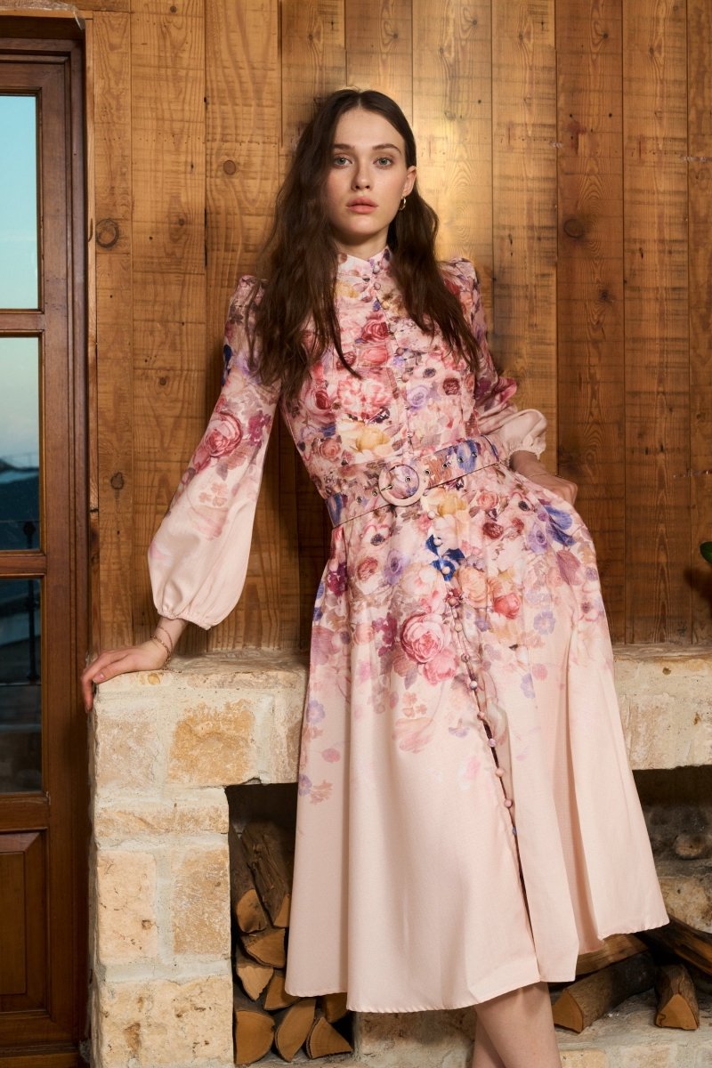 Heidi-Mode | Midi Hemdblusenkleid mit Blumenmuster