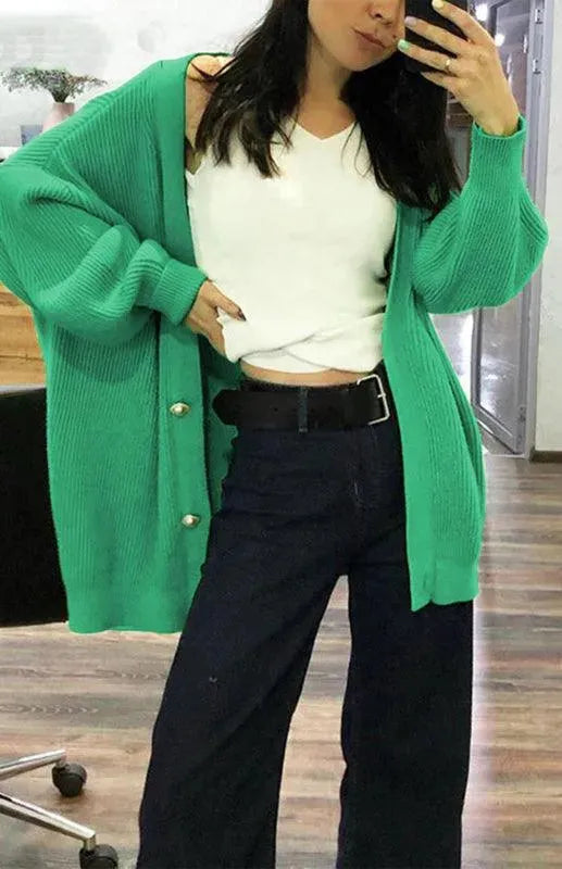 Heidi-Mode | Farbe Lässig Lockere Strickjacke Pullover