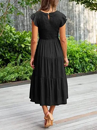 Midikleid mit elastischer Taille und Smok