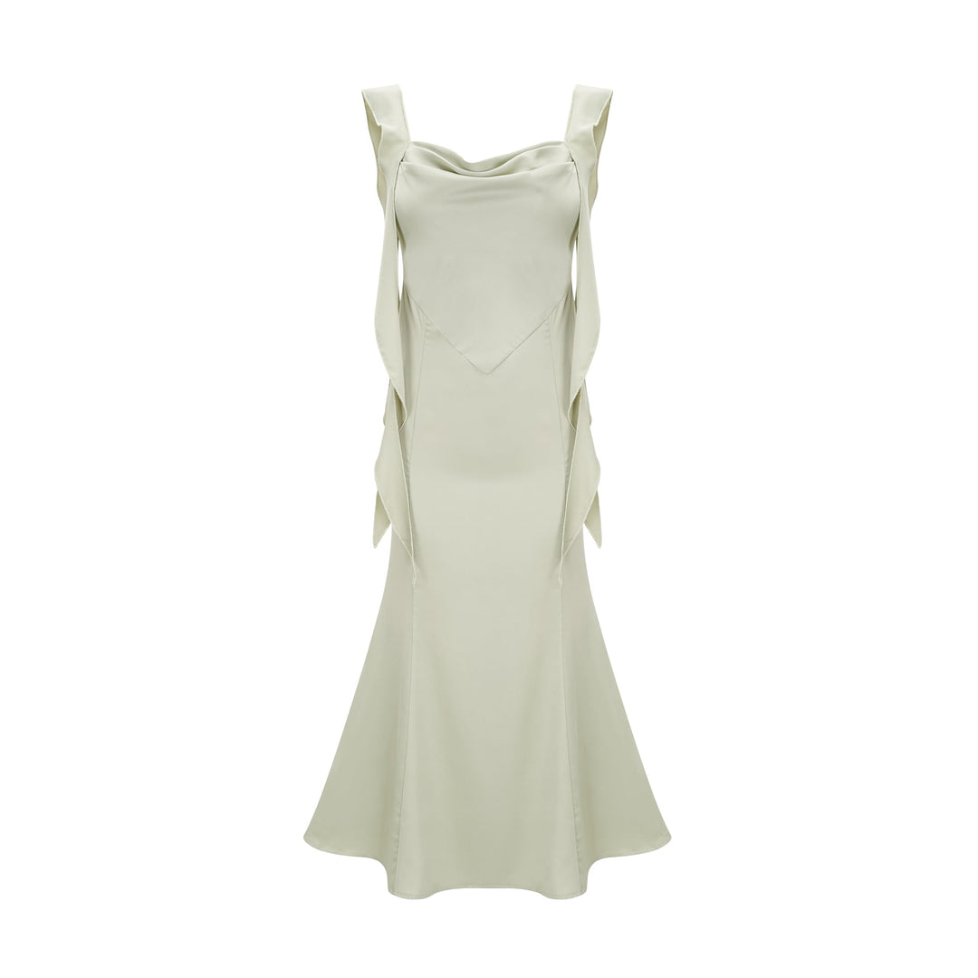 Heidi-Mode | Grüne Satin Midi Kleid mit Bh Polster
