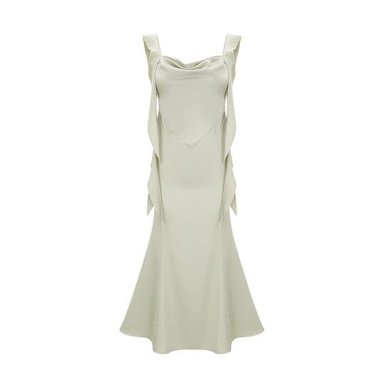 Heidi-Mode | Grüne Satin Midi Kleid mit Bh Polster