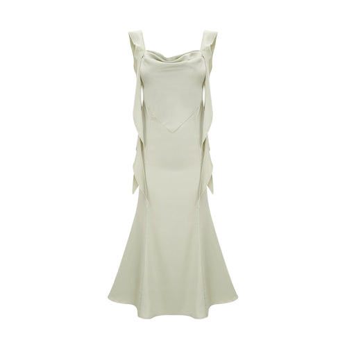 Heidi-Mode | Grüne Satin Midi Kleid mit Bh Polster