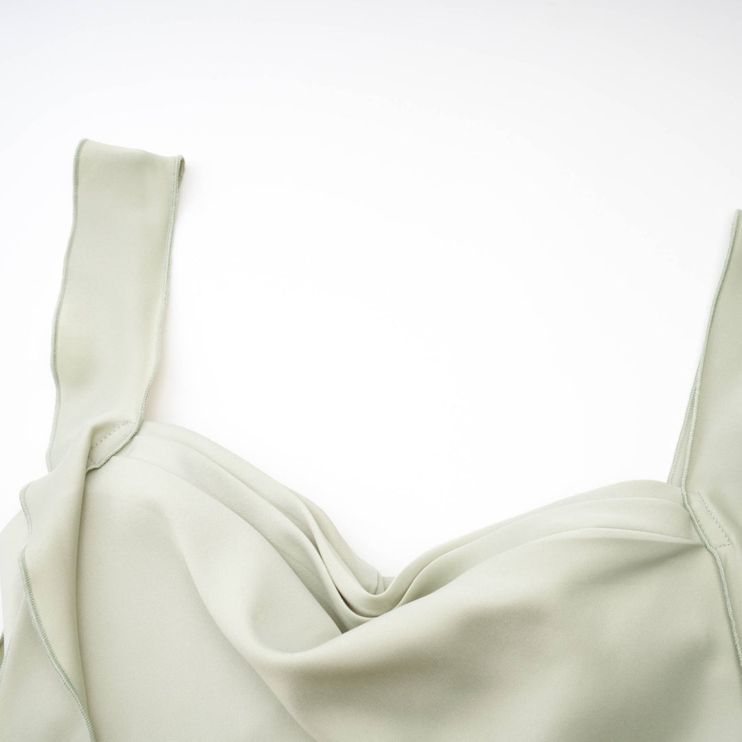 Heidi-Mode | Grüne Satin Midi Kleid mit Bh Polster