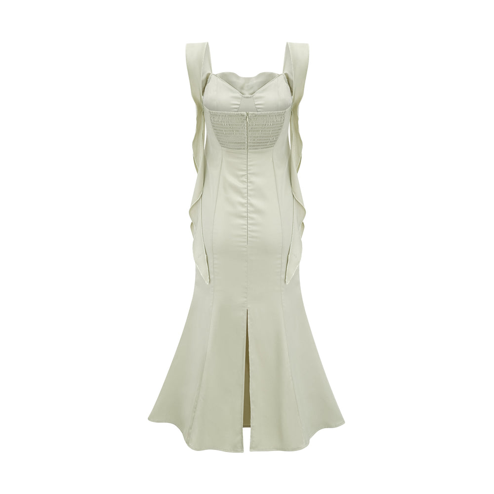 Heidi-Mode | Grüne Satin Midi Kleid mit Bh Polster