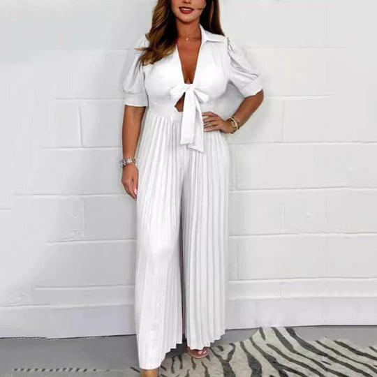 Heidi-Mode | Klassisch Plissierter Damen Jumpsuit