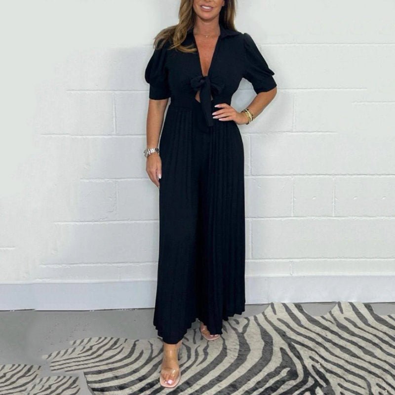 Heidi-Mode | Klassisch Plissierter Damen Jumpsuit