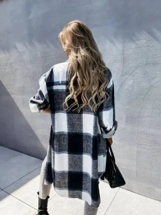 Heidi-Mode | Lässige Karierte Lockere Damen Hemdjacke