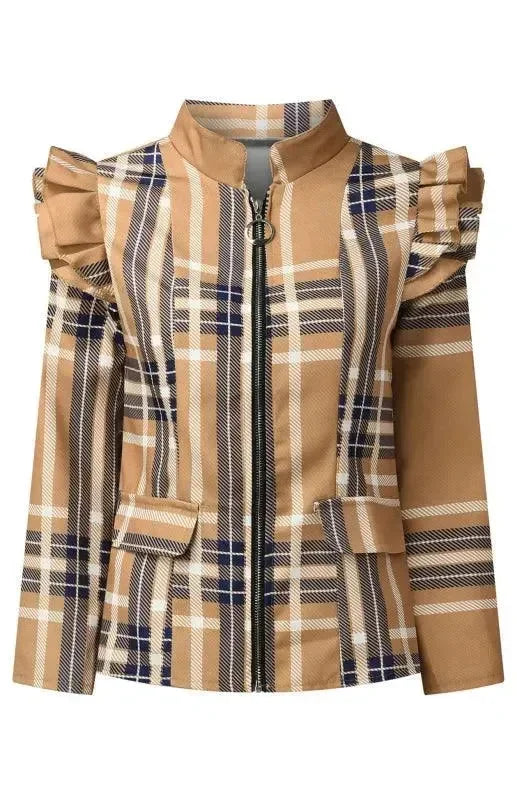 Heidi-Mode | Lässiger bedruckter kurzer Reißverschluss Damenmantel