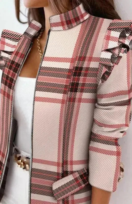 Heidi-Mode | Lässiger bedruckter kurzer Reißverschluss Damenmantel