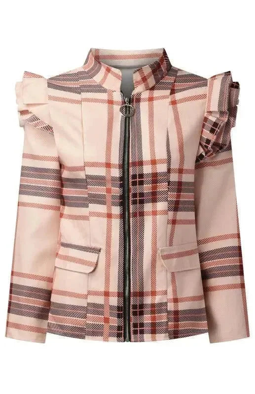 Heidi-Mode | Lässiger bedruckter kurzer Reißverschluss Damenmantel