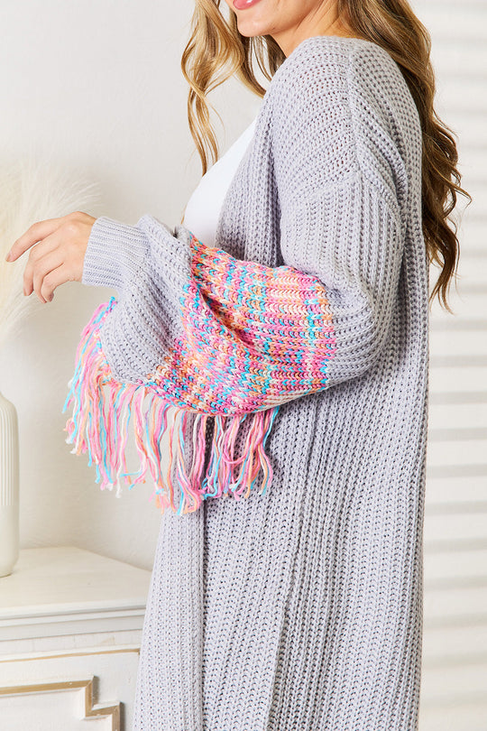 Heidi-Mode | Gewebte Rechte Fransen Ärmel Fallende Schulter Strickpullover