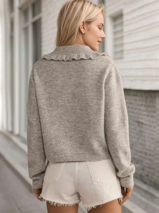 Heidi-Mode | Rüschentaste Up Kragen Langarm Cardigan