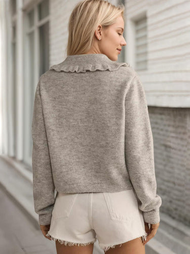 Heidi-Mode | Rüschentaste Up Kragen Langarm Cardigan